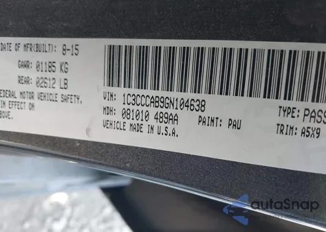 2016 Chrysler 200 Limited from USA, damaged, VIN 1C3CCCAB9GN104638